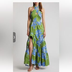 Hutch One Shoulder Green and Blue Floral Dress